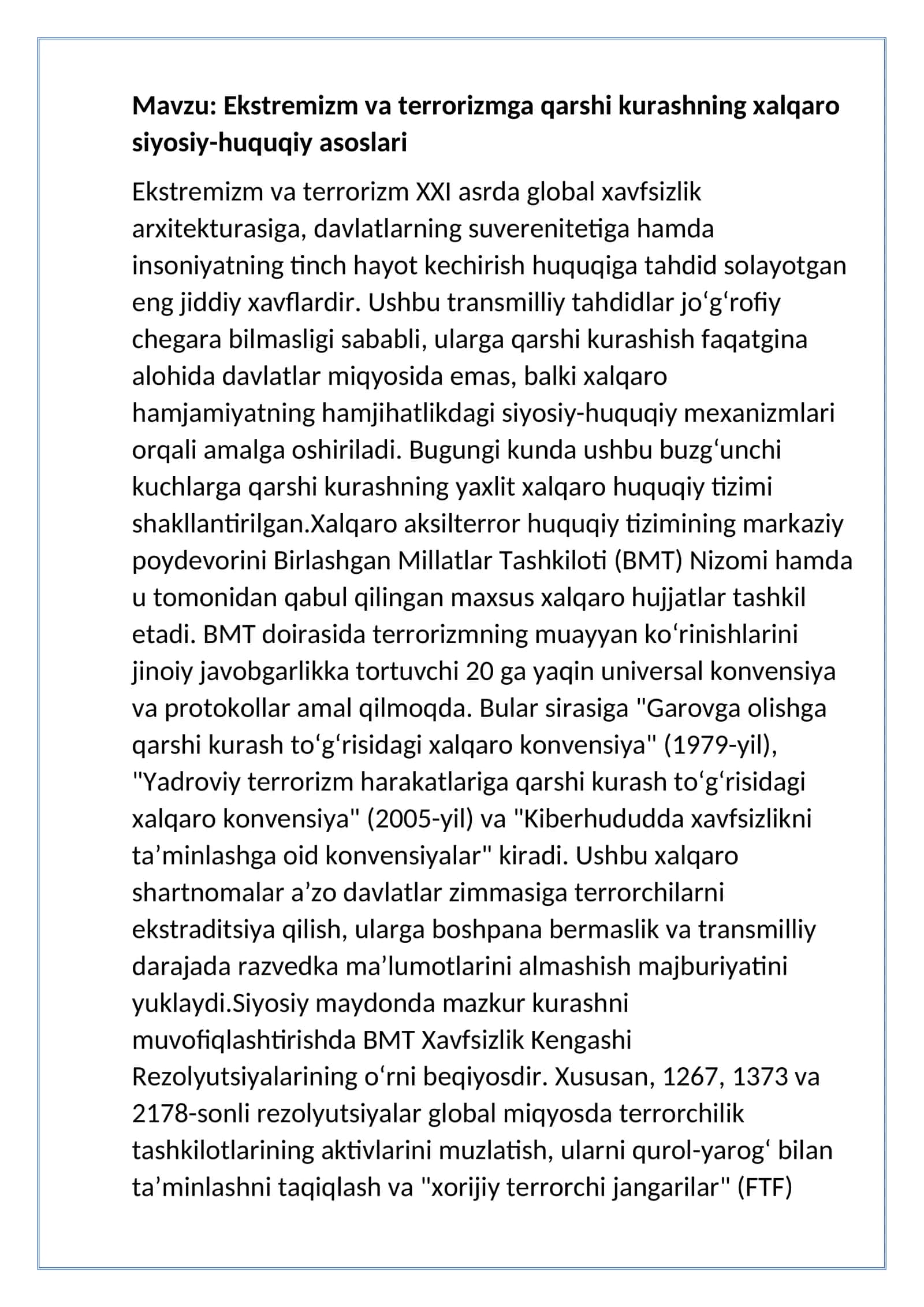 eksterimizm va terrorga qarshi 1