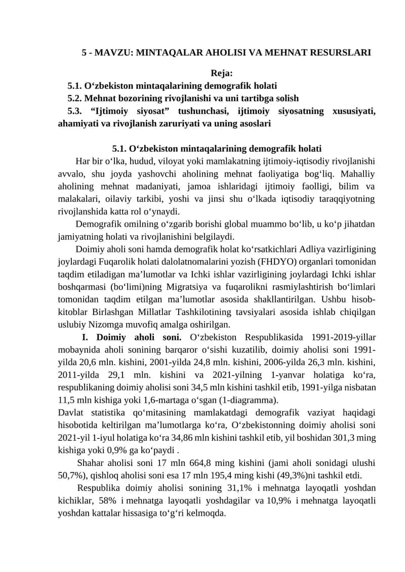 MINTAQALAR AHOLISI VA MEHNAT RESURSLARI 1