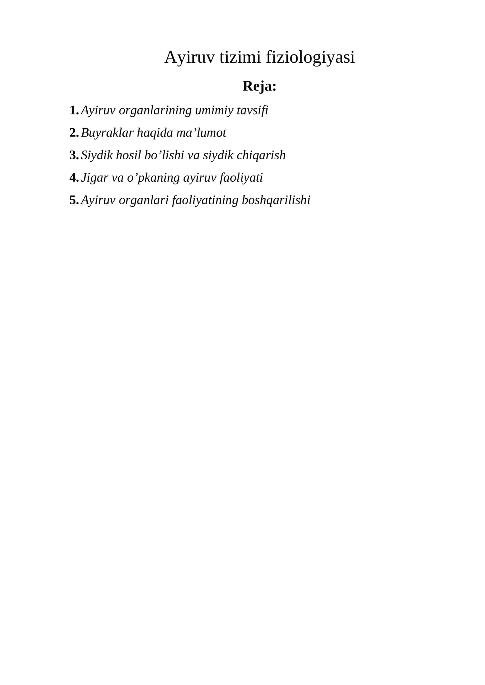 Ayiruv tizimi fiziologiyasi 1