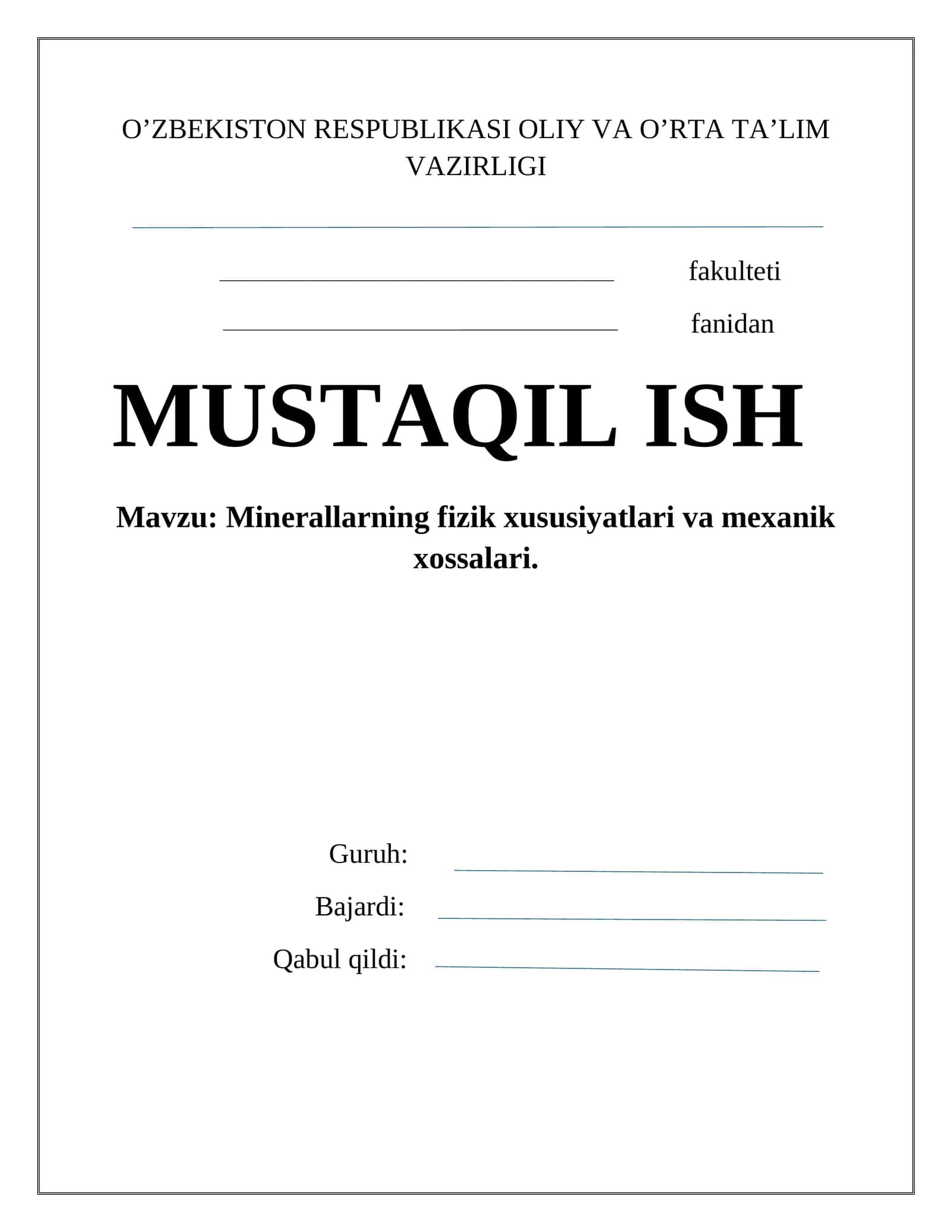 Minerallarning fizik xususiyatlari va mexanik xossalari 1