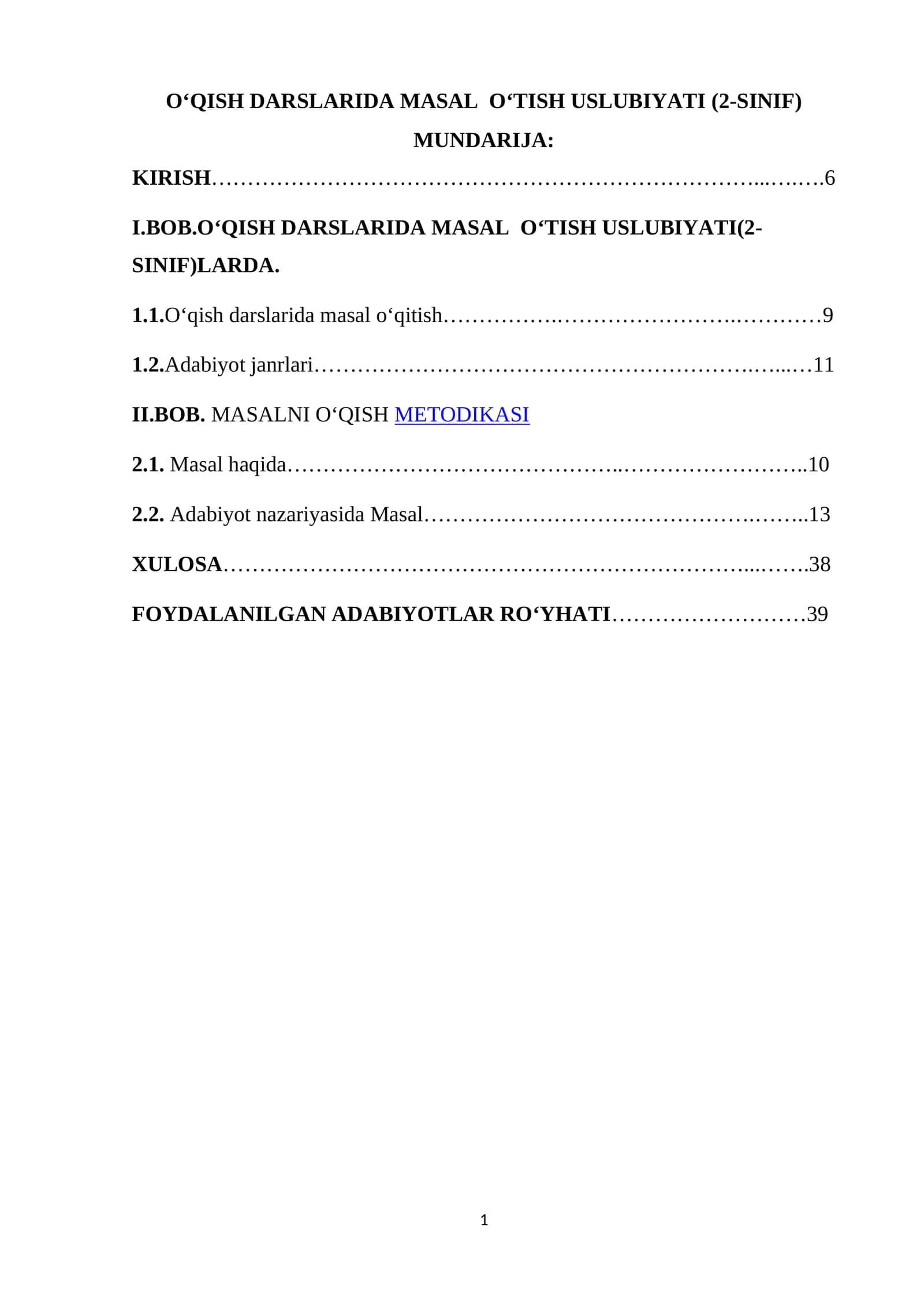 O‘QISH DARSLARIDA MASAL O‘TISH USLUBIYATI (2-SINIF) 1