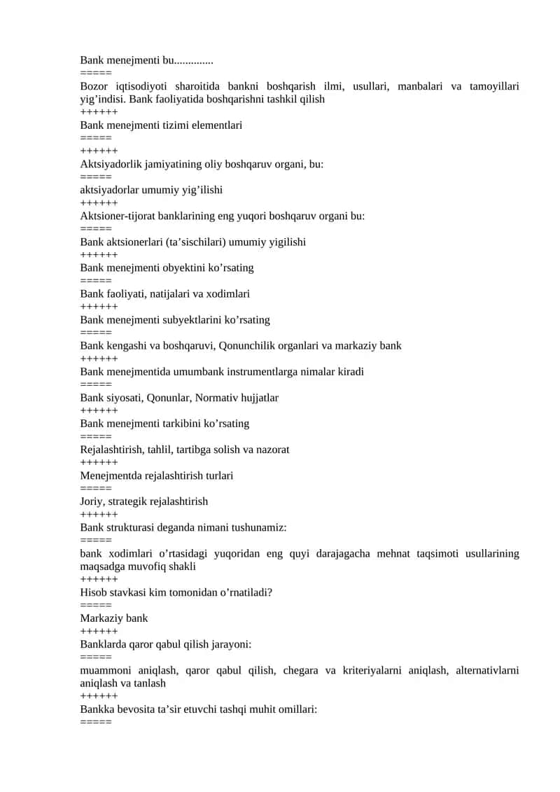 Bank menejmenti tizimi elementlari 1