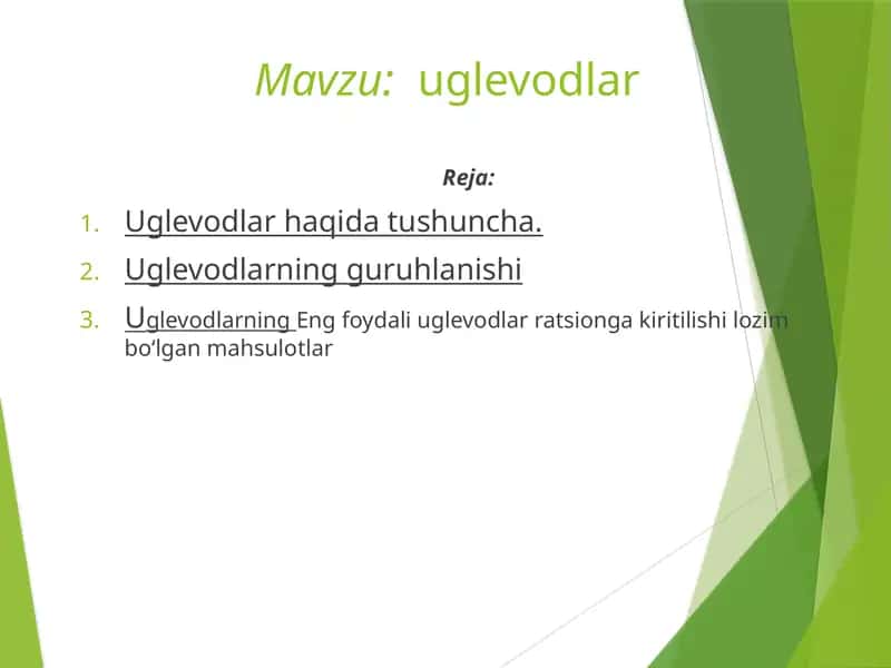 Umumiy noorganik kimyo  va organik kimyo “UGLEVODLAR 1
