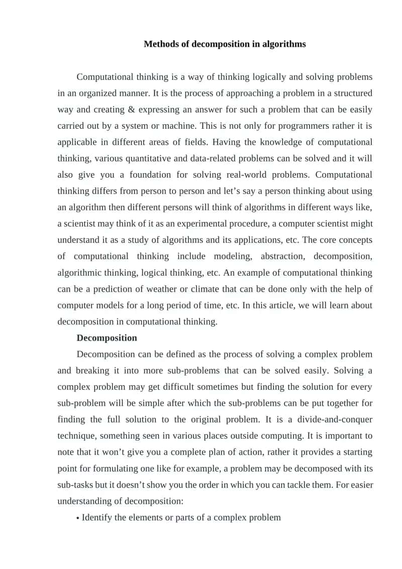 Methods of decomposition in algorithms 1
