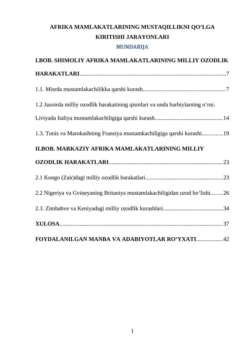 AFRIKA MAMLAKATLARINING MUSTAQILLIKNI QO‘LGA KIRITISHI JARAYONLARI 1
