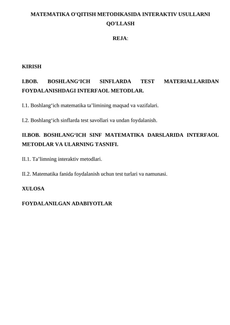 MATEMATIKA O'QITISH METODIKASIDA INTERAKTIV USULLARNI QO'LLASH 1
