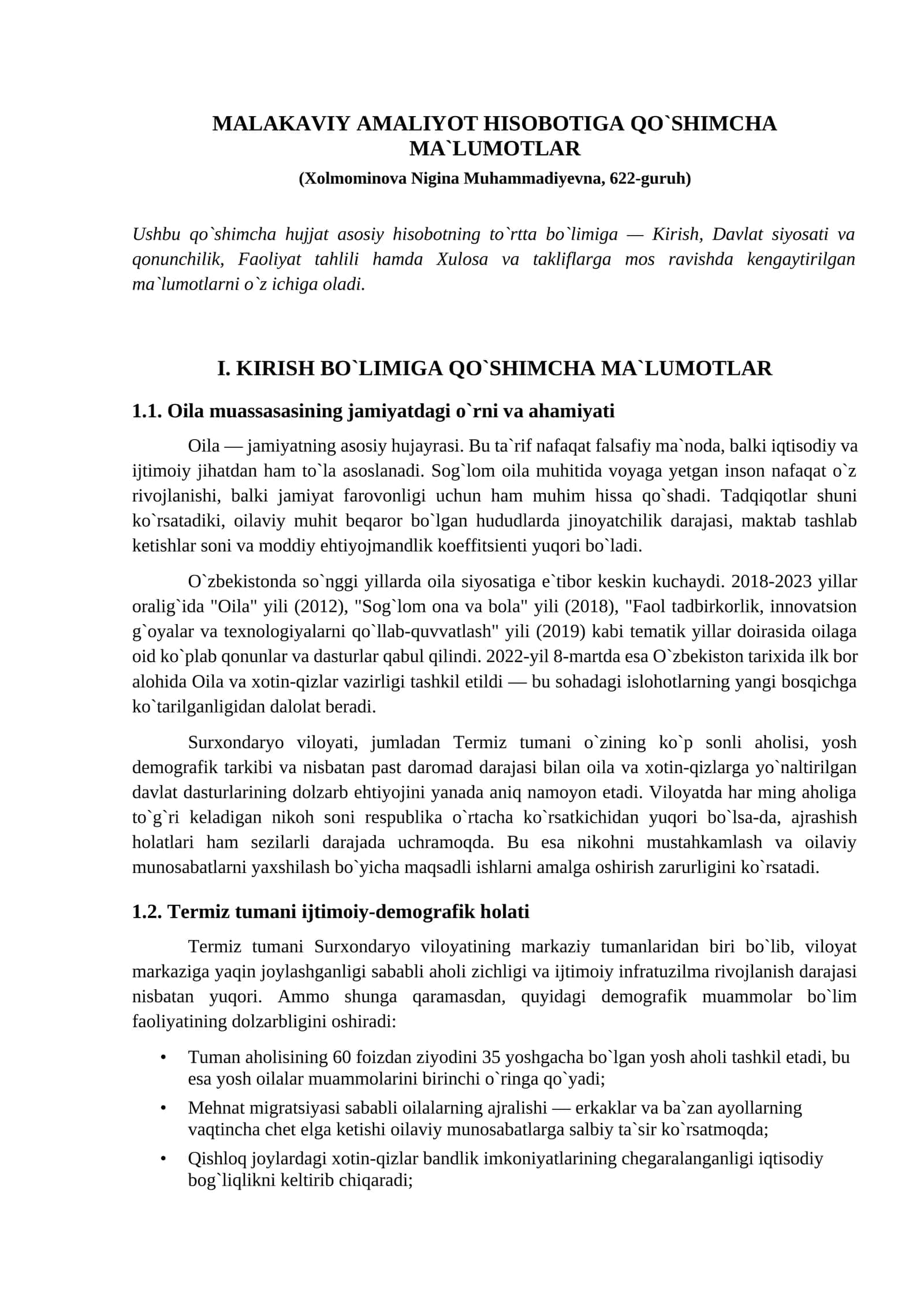 MALAKAVIY AMALIYOT HISOBOTIGA QO`SHIMCHA MA`LUMOTLAR 1