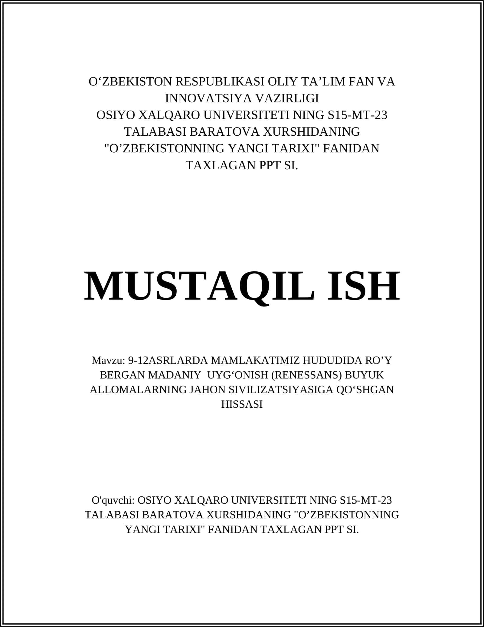 OʼZBEKISTONNING YANGI TARIXI 1
