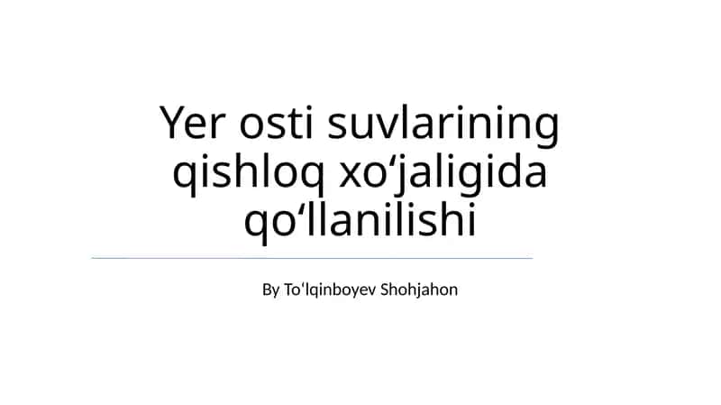 Yer osti suvlarining qishloq xoʻjaligida qoʻllanilishi 1