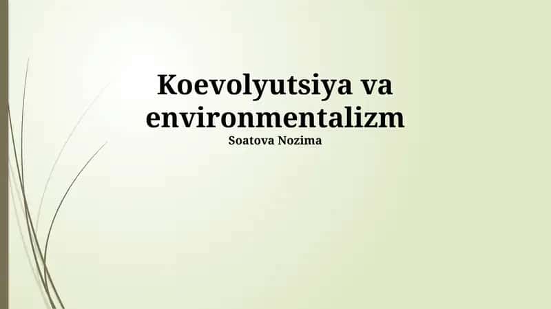 Muhitshunoslik va Hamkorlik Evolyutsiyasi 1