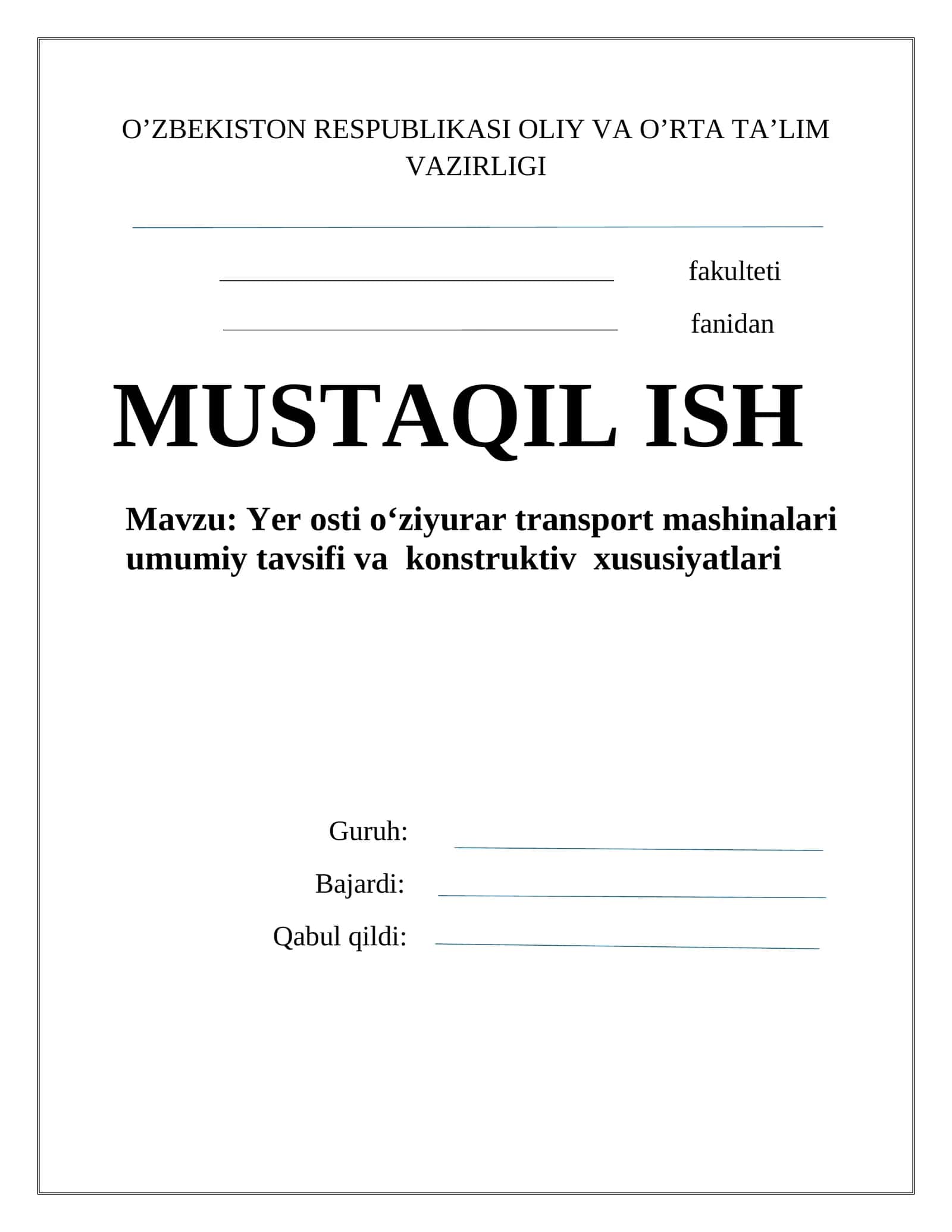 O‘ziyurar Transport Mashinalari Turlari 1