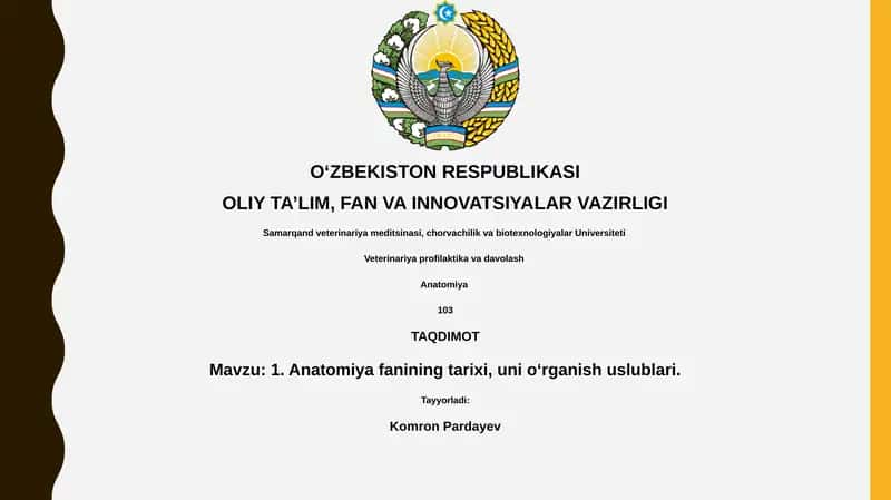 Anatomiya fanining tarixi, uni o'rganish uslublari 1