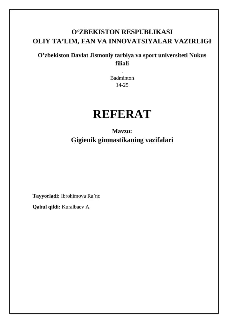 Gigienik gimnastika vazifalari 1