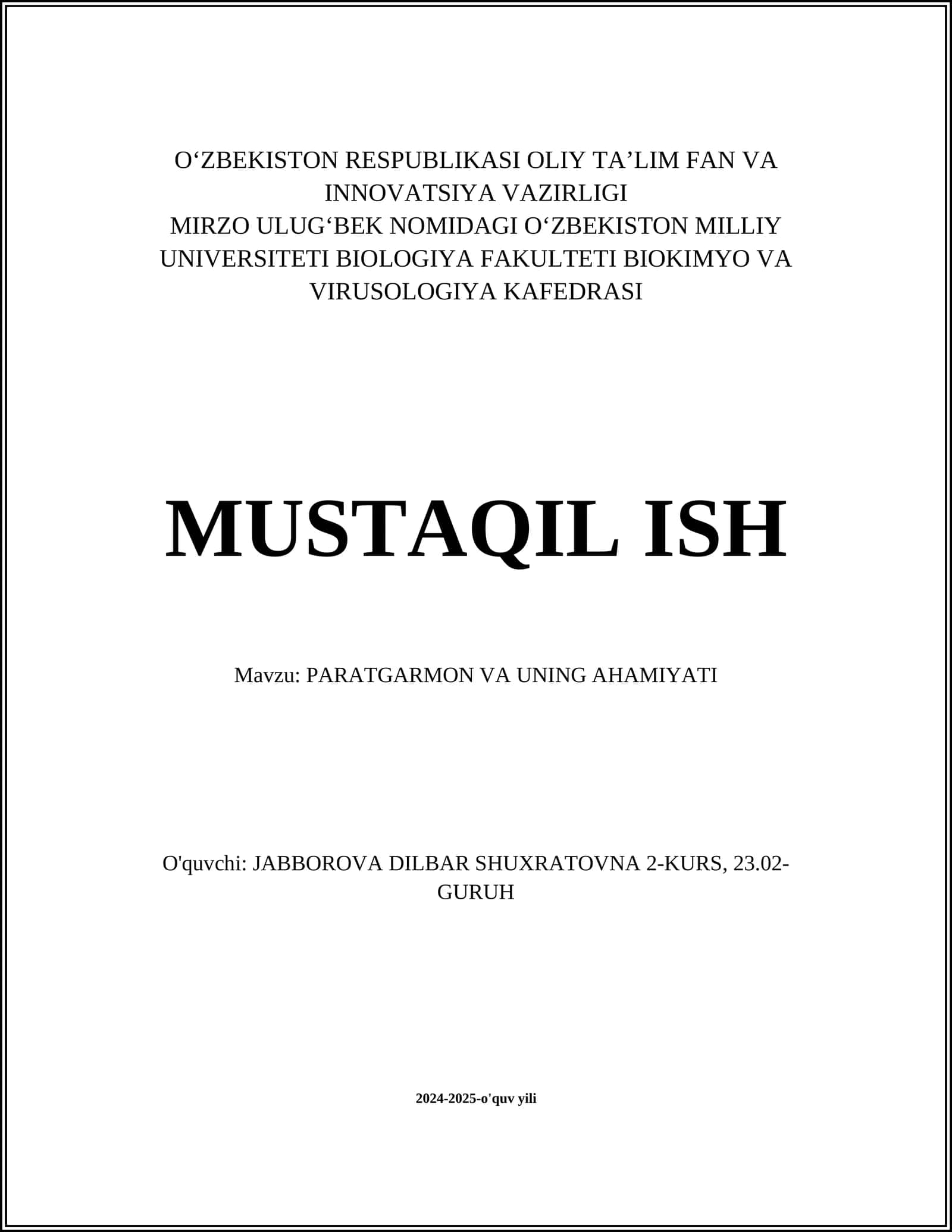 PARATGARMON VA UNING AHAMIYATI 1