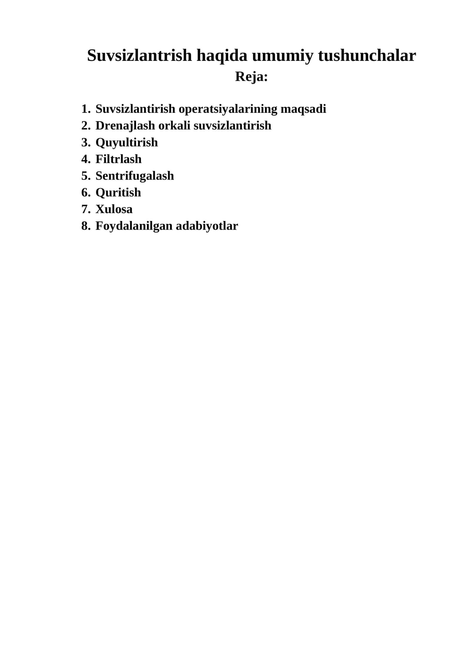 Suvsizlantrish haqida umumiy tushunchalar 1