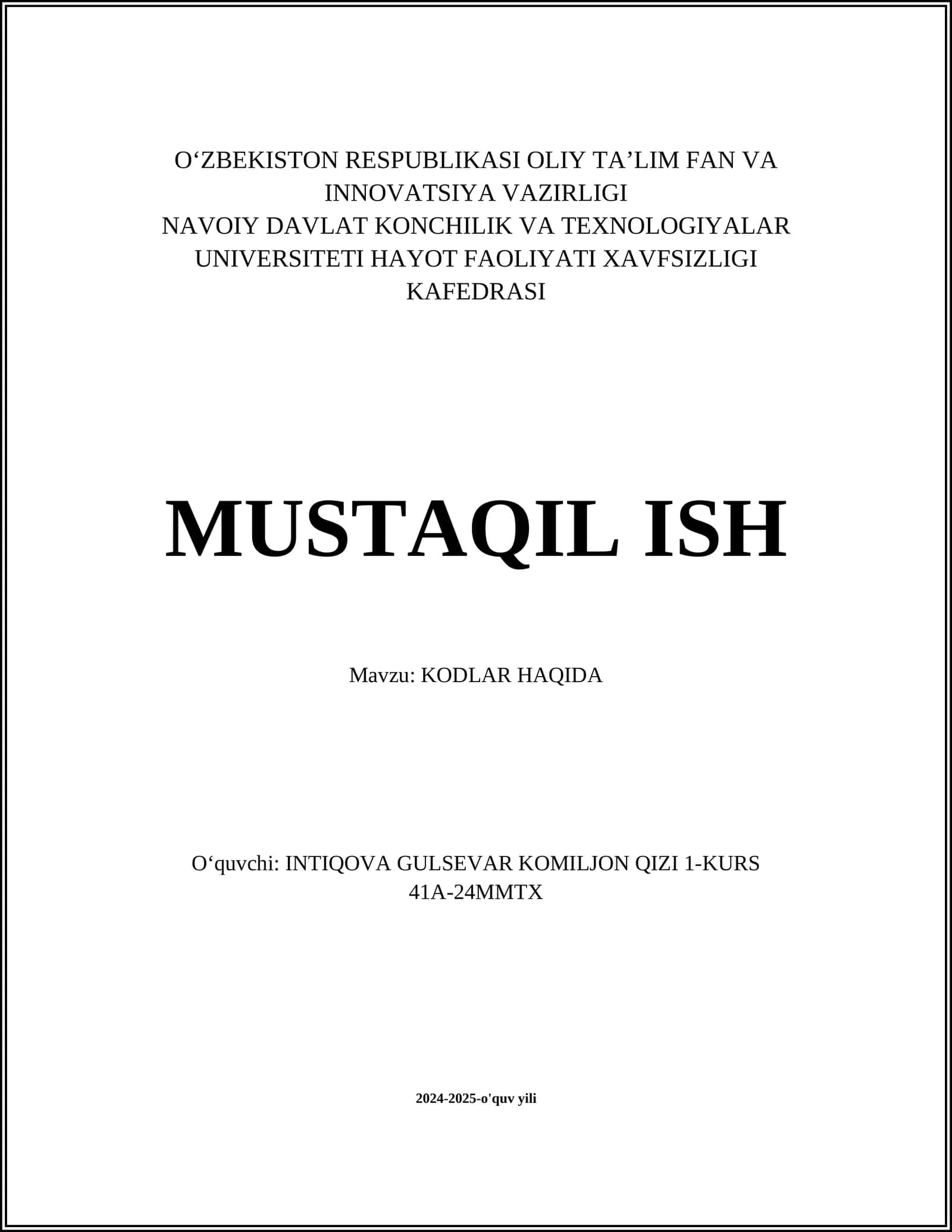 Kodlar haqida 1
