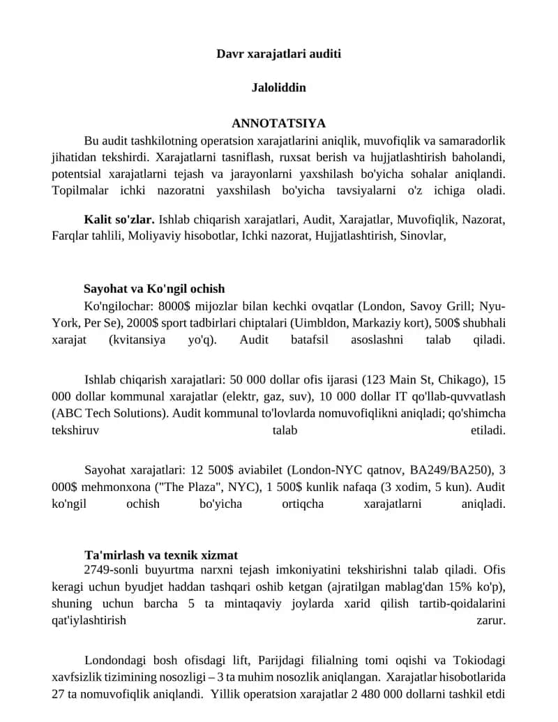 Davr xarajatlari auditi 1