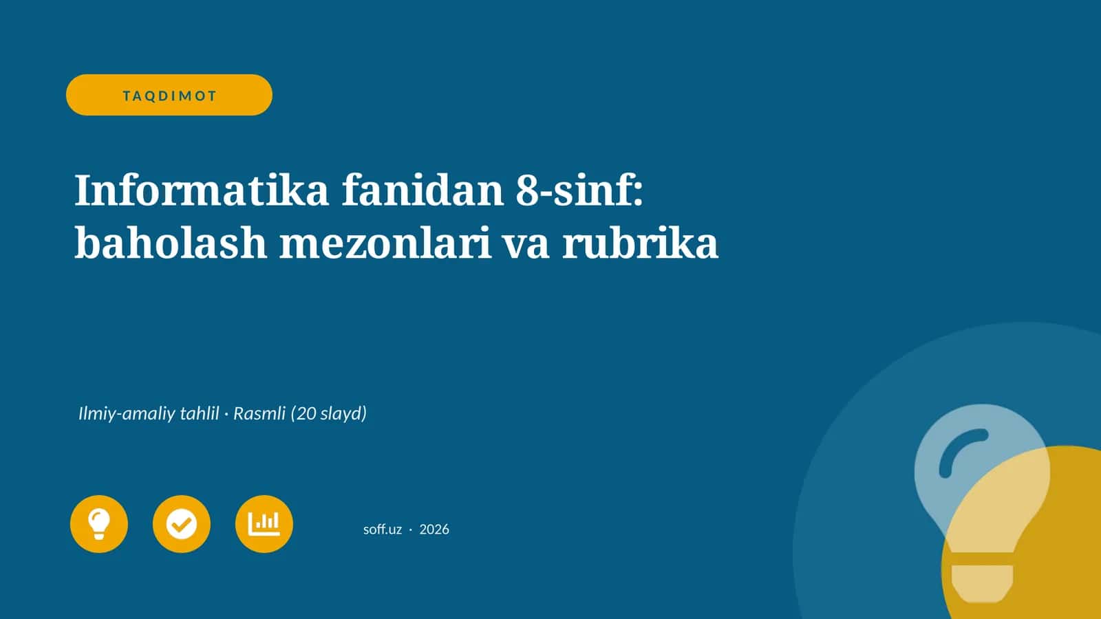 Informatika fanidan 8-sinf: baholash mezonlari va rubrika 1