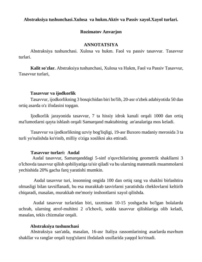 Abstraksiya tushunchasi 1