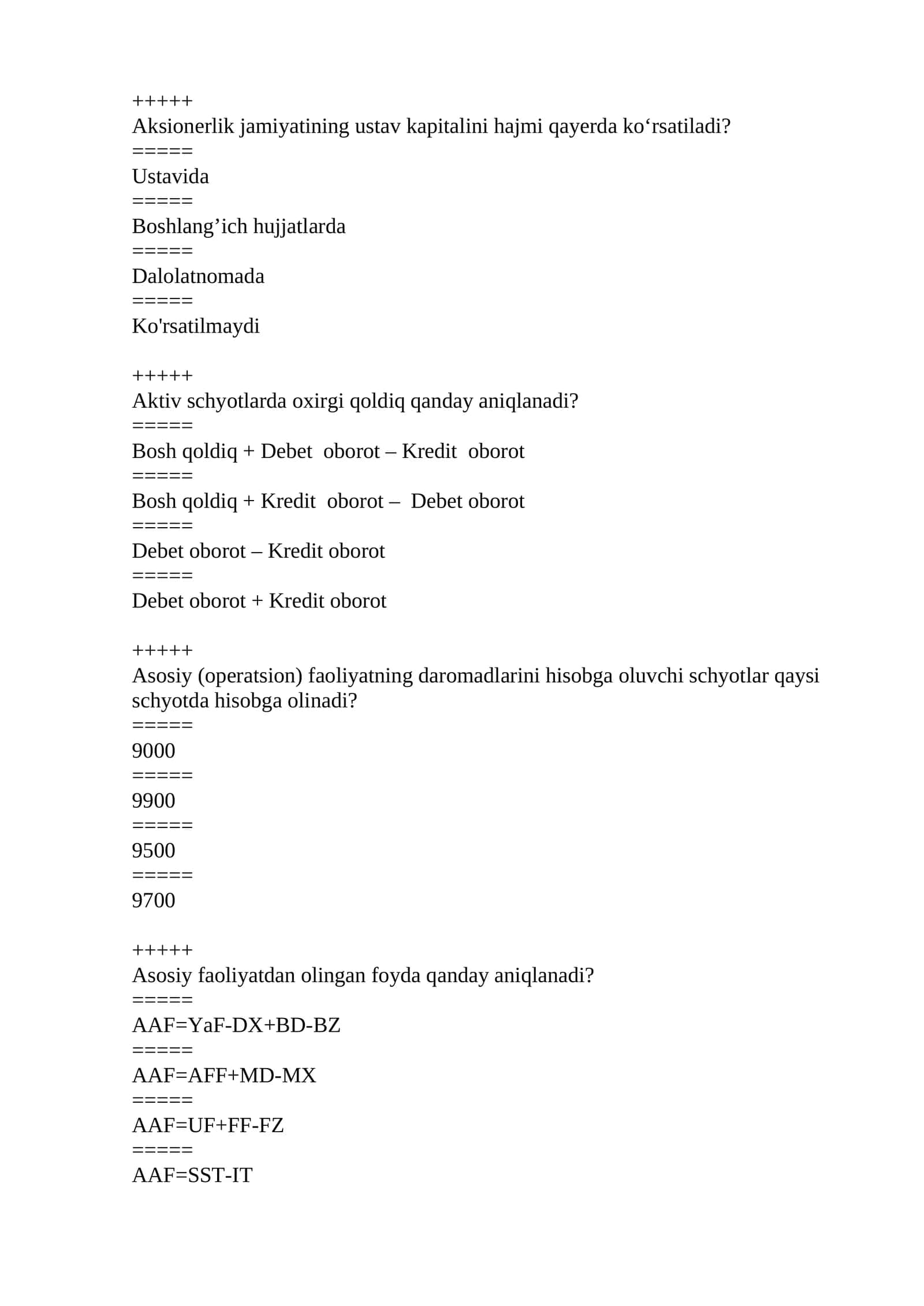 Buxgalteriya Izi umumiy Test savollari va javoblari 1