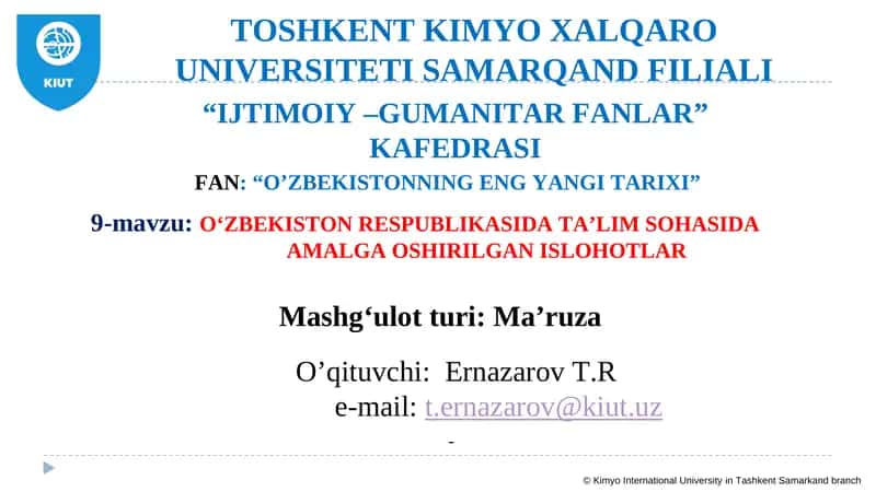 O‘ZBEKISTONNING ENG YANGI TARIXI 1
