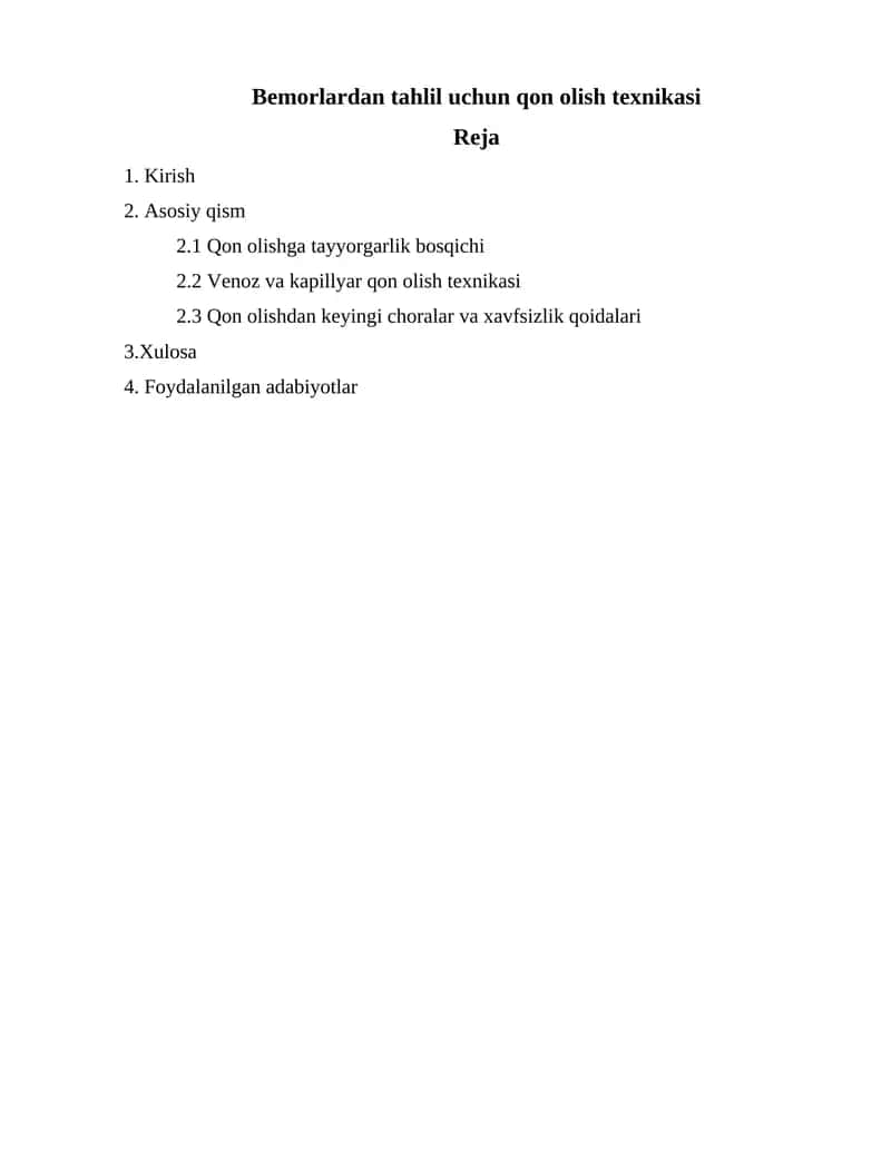 Bemorlardan tahlil uchun qon olish texnikasi 1
