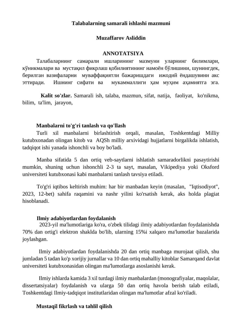 Talabalarning samarali ishlashi mazmuni 1