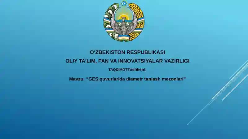 GES quvurlari diametrini tanlash mezonlari