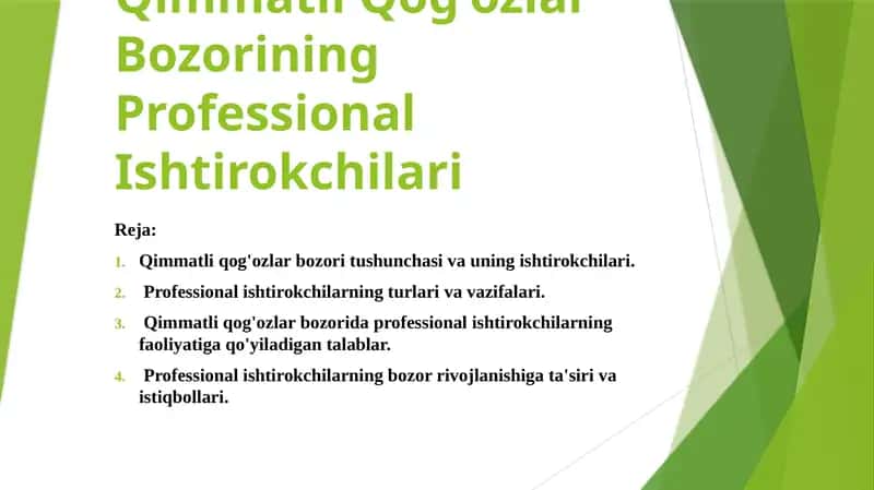 Qimmatli Qog'ozlar Bozorining Professional Ishtirokchilari 1