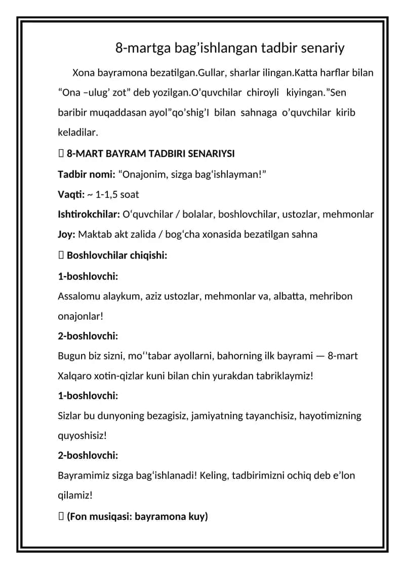 8-MART BAYRAM TADBIRI SENARIYSI 1