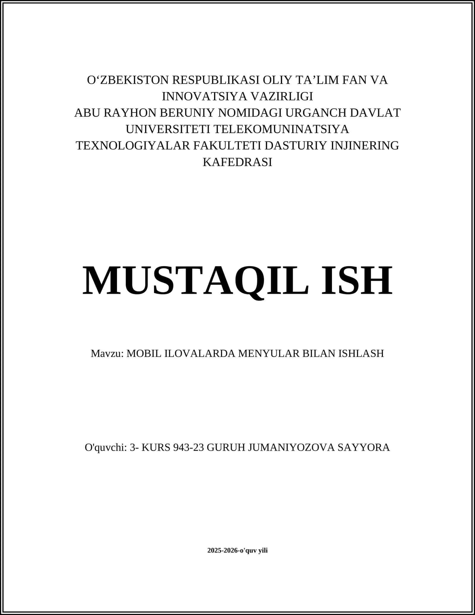 MOBIL ILOVALARDA MENYULAR BILAN ISHLASH 1