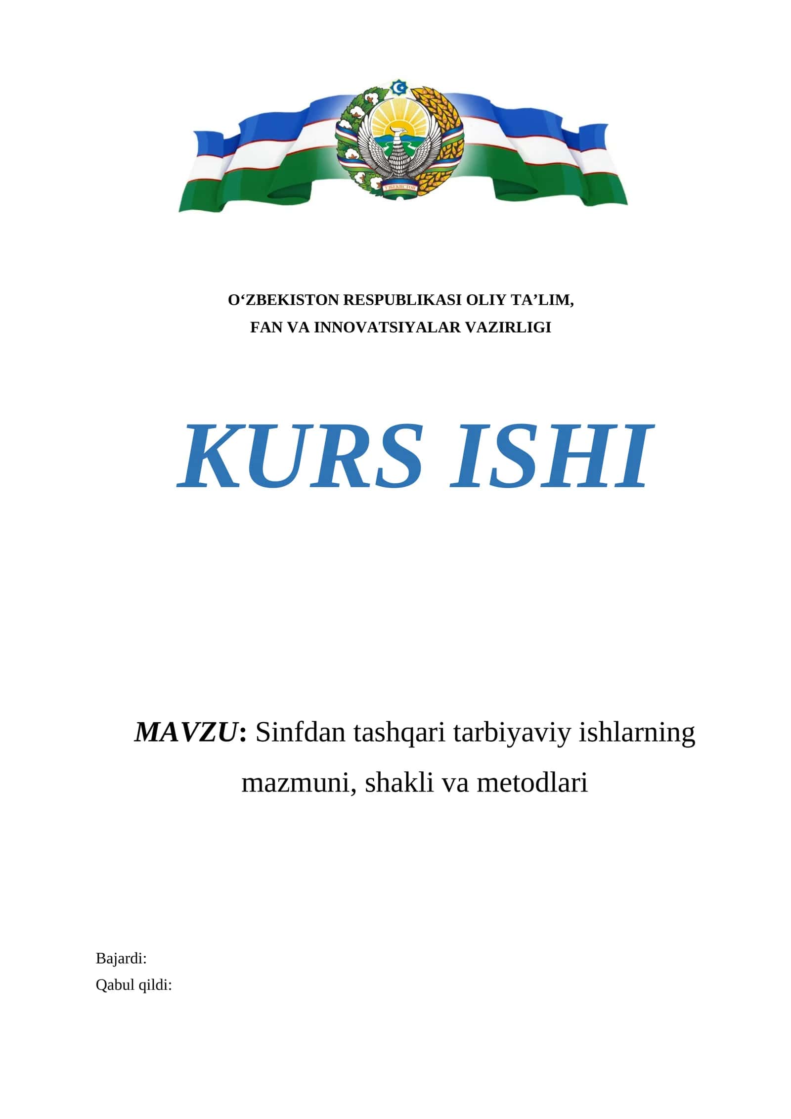 Sinfdan tashqari tarbiyaviy ishlarning mazmuni, shakli va metodlari 1