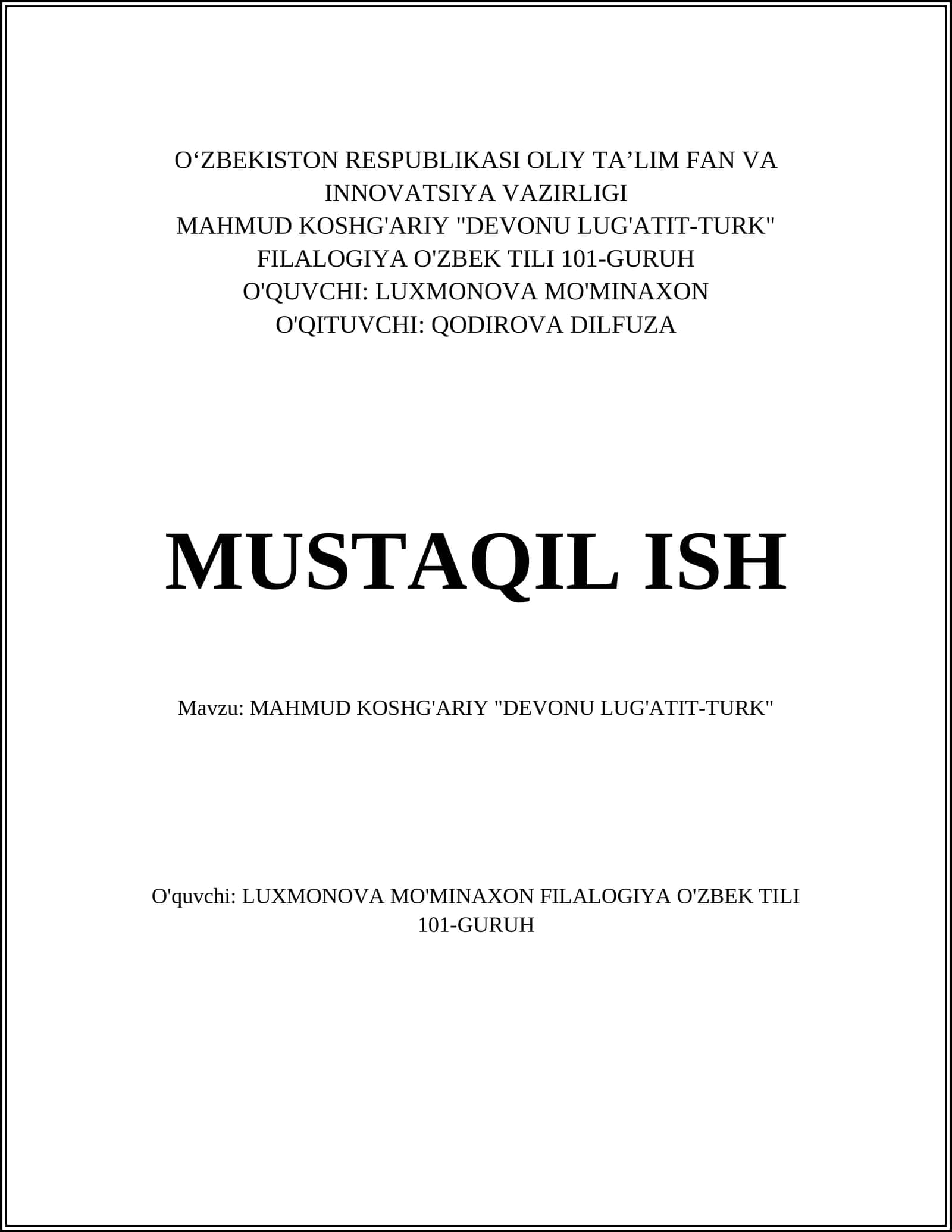 MAHMUD KOSHG'ARIY "DEVONU LUG'ATIT-TURK" 1