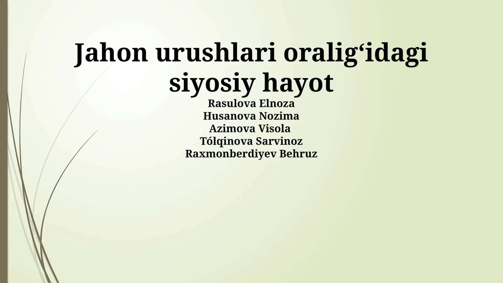 Jahon urushlari oralig‘idagi siyosiy hayot 1