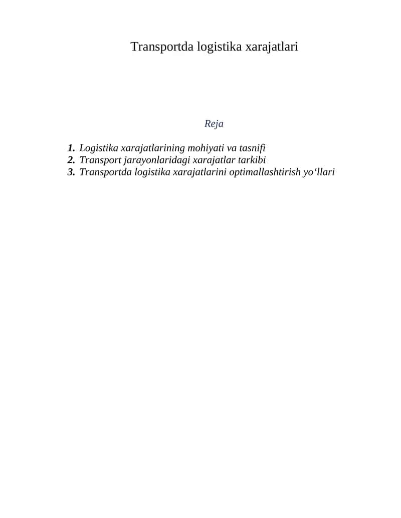 Transportda logistika xarajatlari 1
