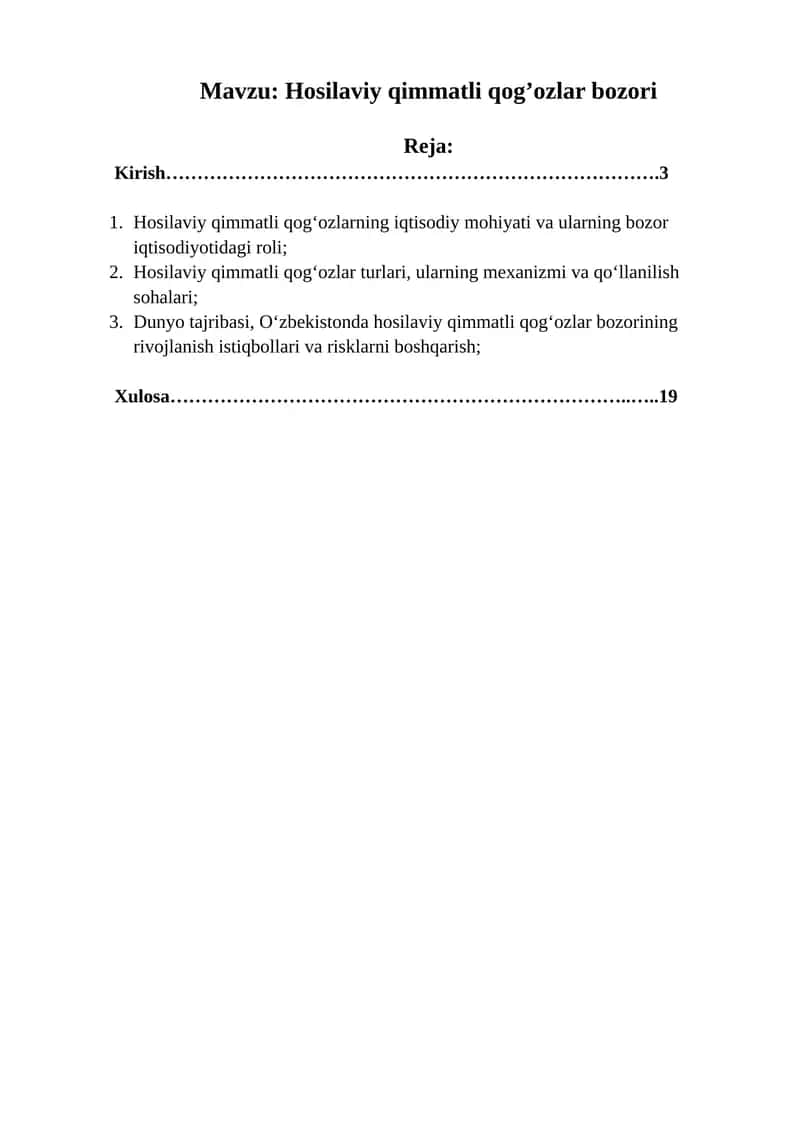 Hosilaviy qimmatli qog’ozlar bozori 1