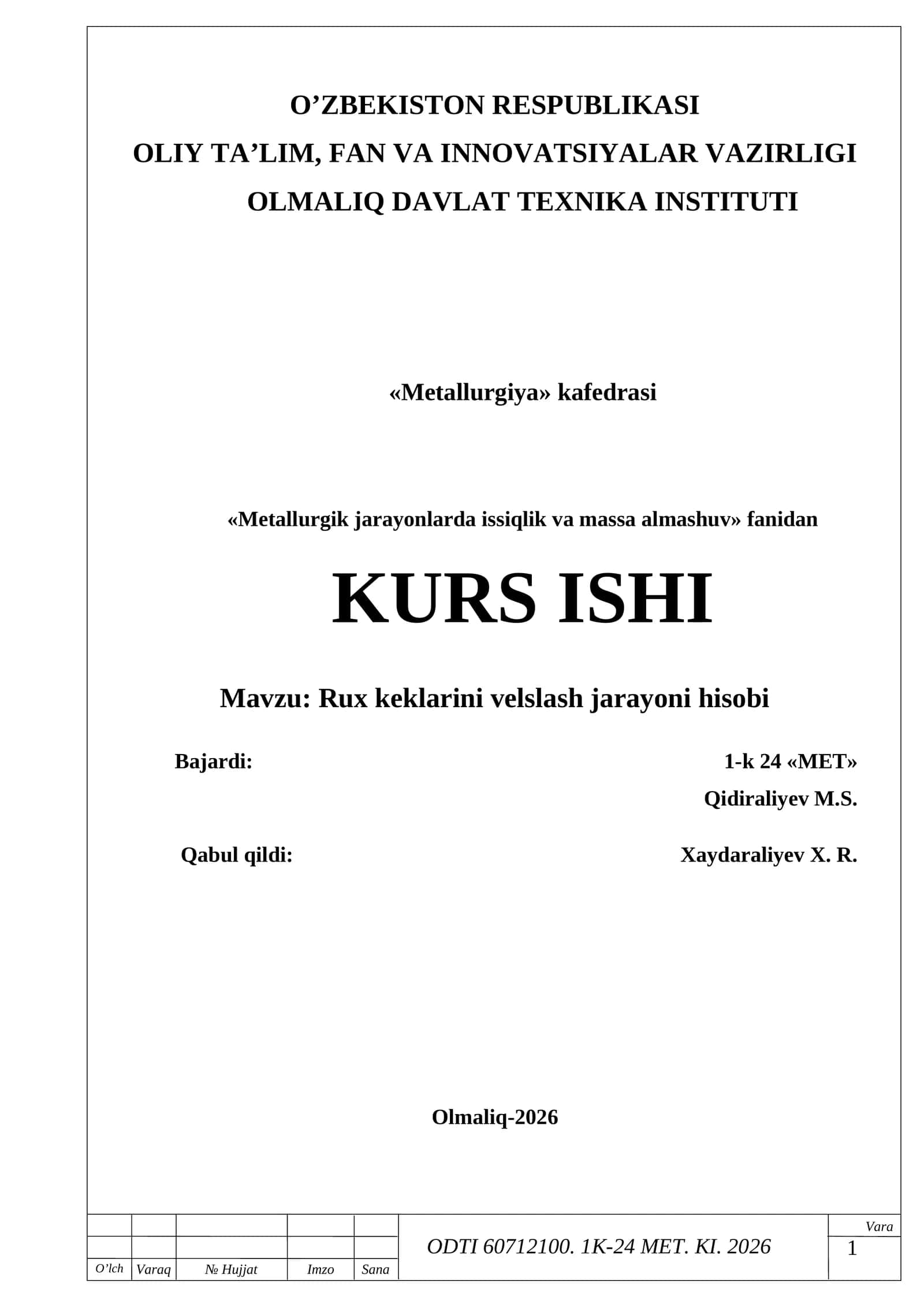 Rux keklarini velslash jarayoni hisobi 1