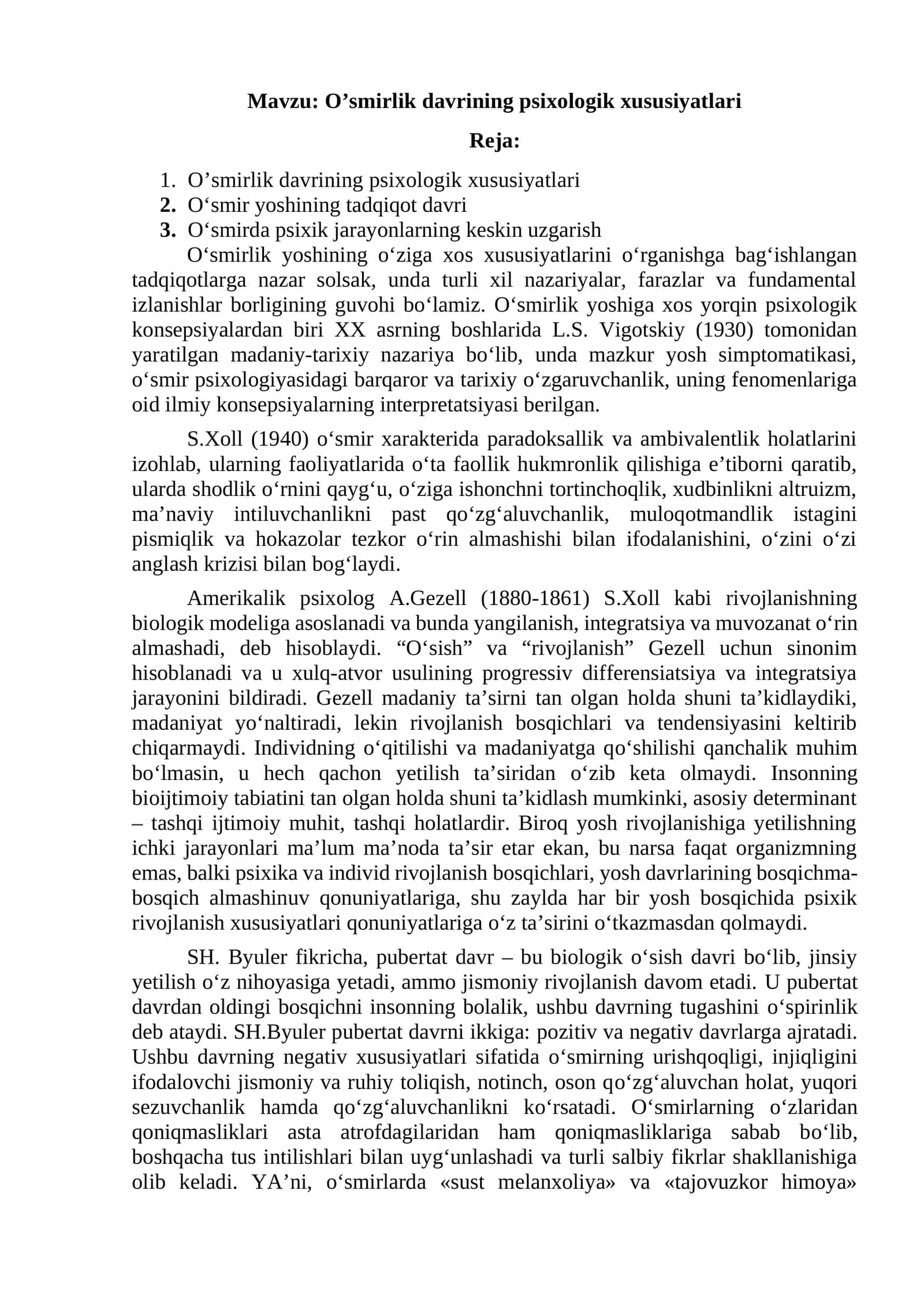 O’smirlik davrining psixologik xususiyatlari 1