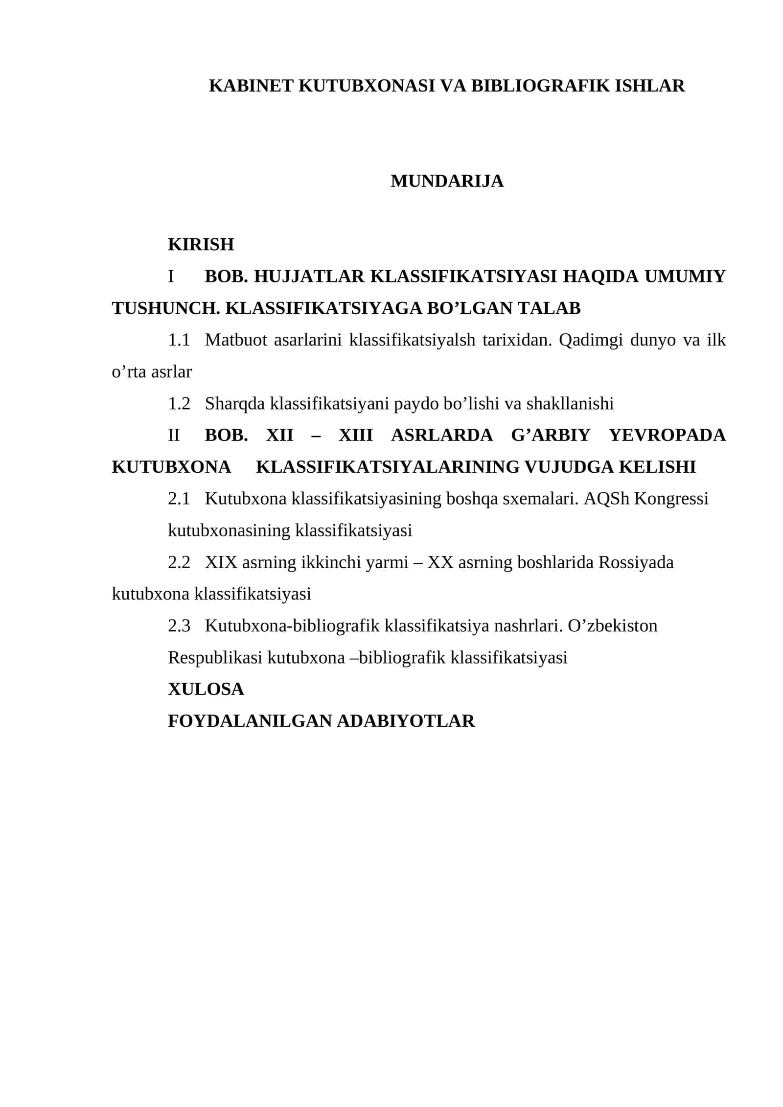 KABINET KUTUBXONASI VA BIBLIOGRAFIK ISHLAR 1