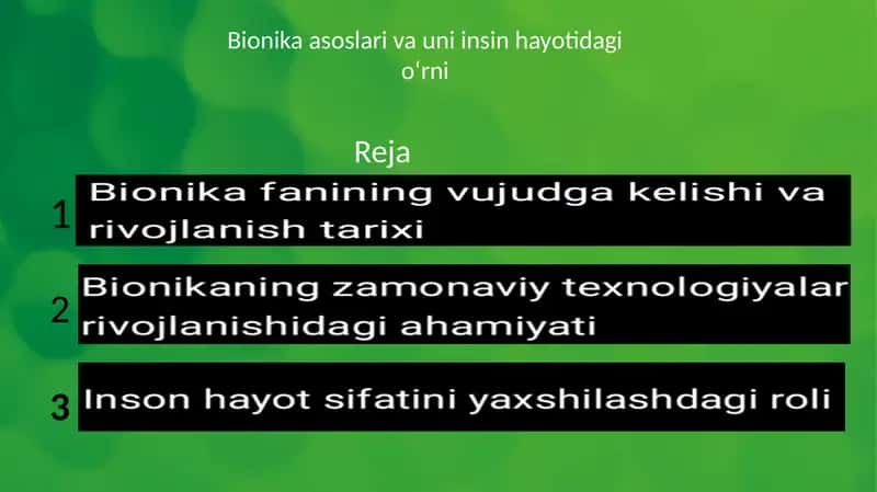 Bionika asoslari va uni insin hayotidagi oʻrni 1