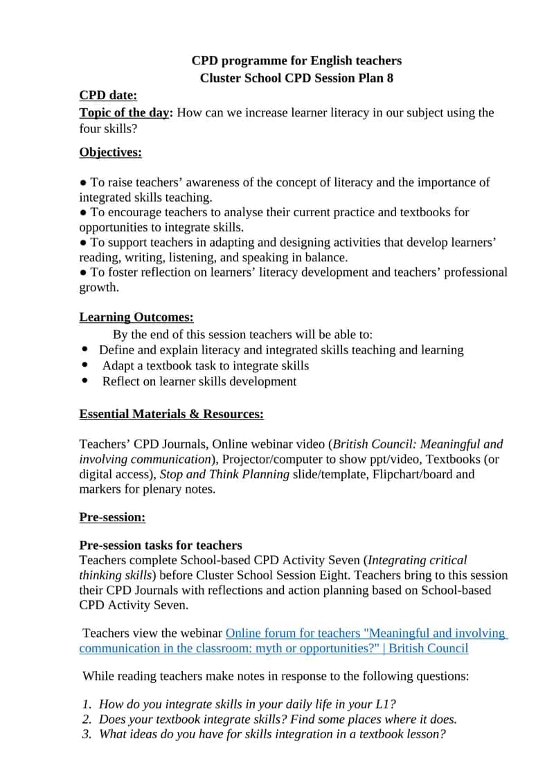 Cluster School CPD Session Plan 8 1