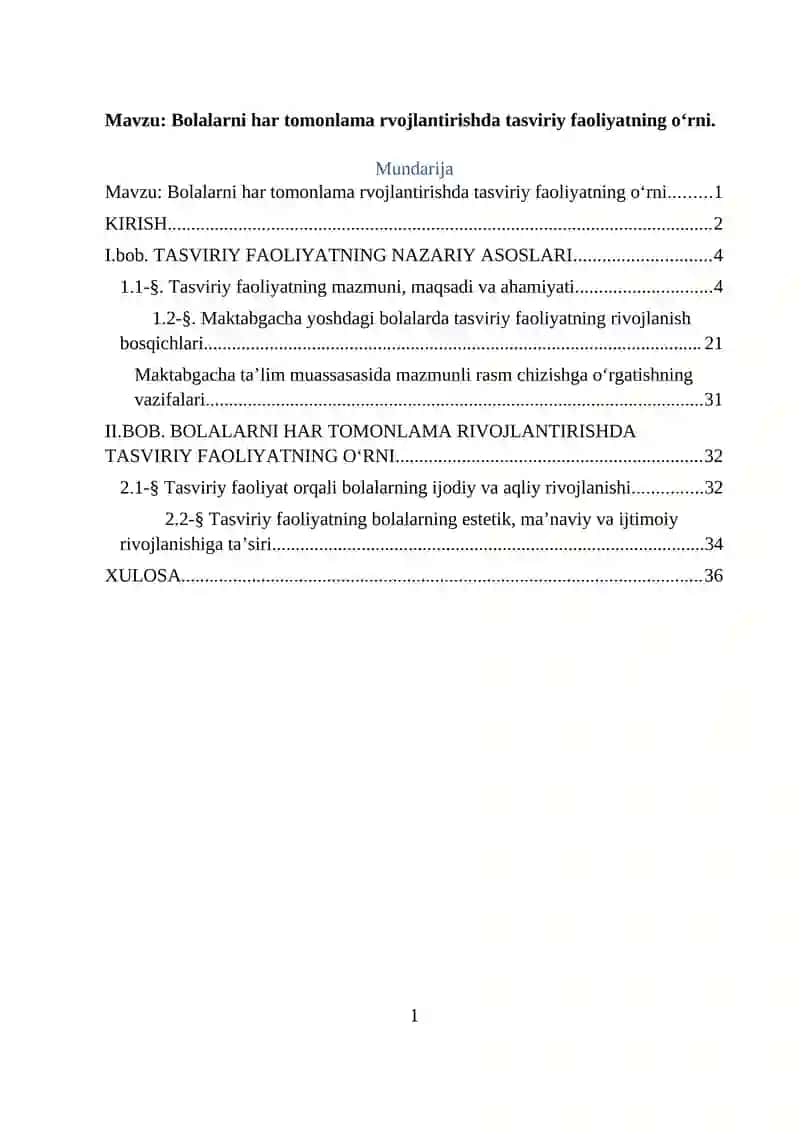 Bolalarni har tomonlama rvojlantirishda tasviriy faoliyatning o‘rni
