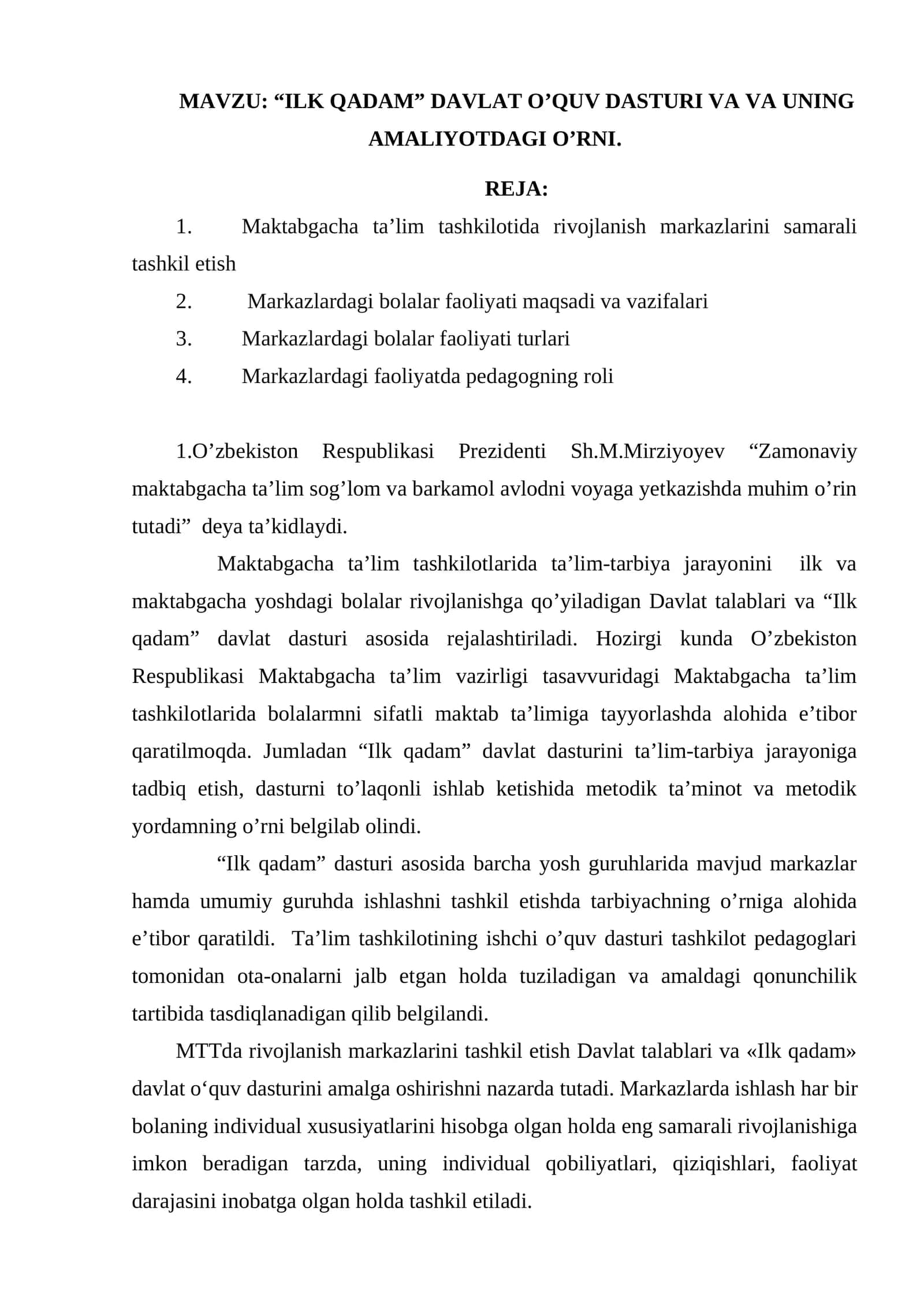 ILK QADAM DAVLAT O’QUV DASTURI 1