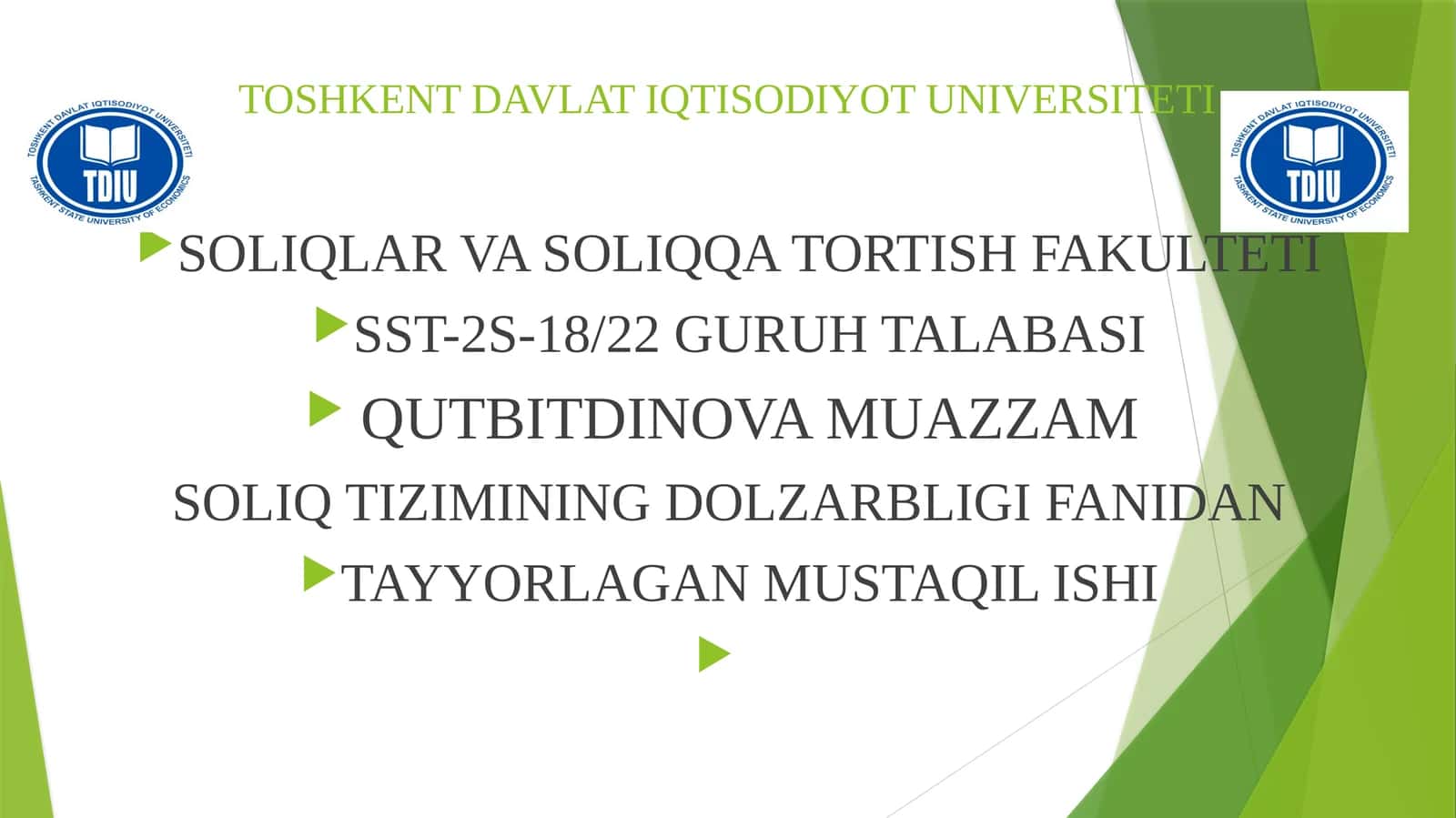 SOLIQLAR VA SOLIQ TIZIMI 1