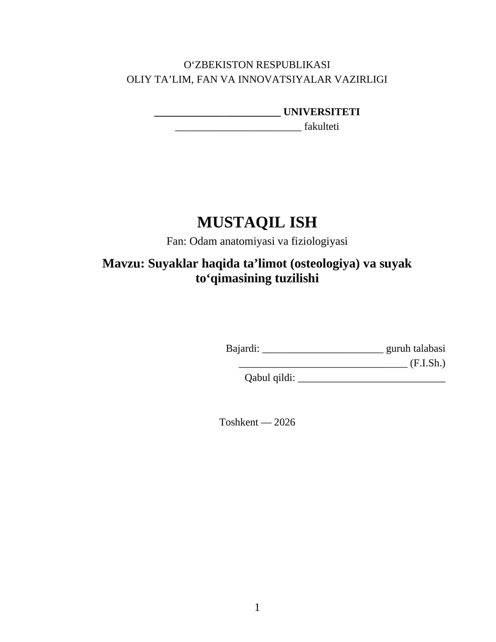 Suyaklar haqida ta’limot (osteologiya) va suyak to‘qimasining tuzilishi 1