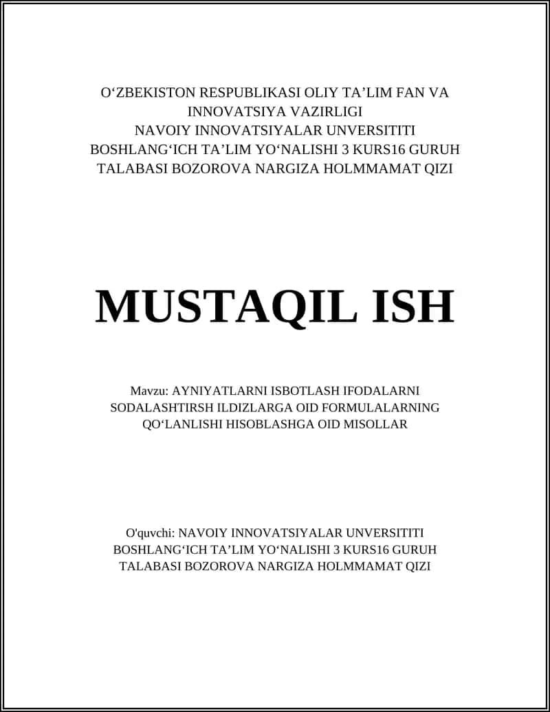 Algebraik ifodalarni soddalashtirish 1