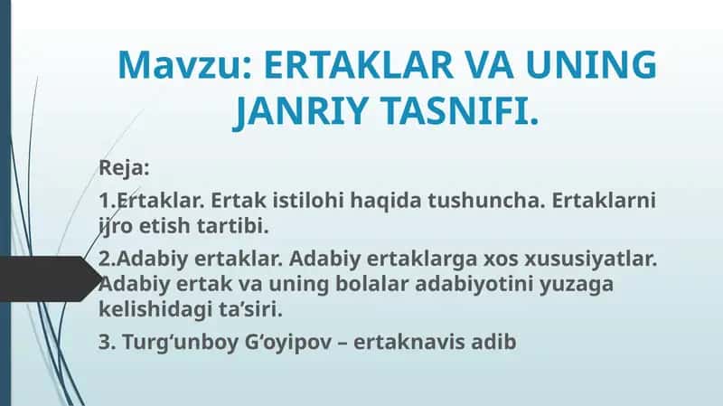 Ertaklar va ularning janriy tasnifi 1
