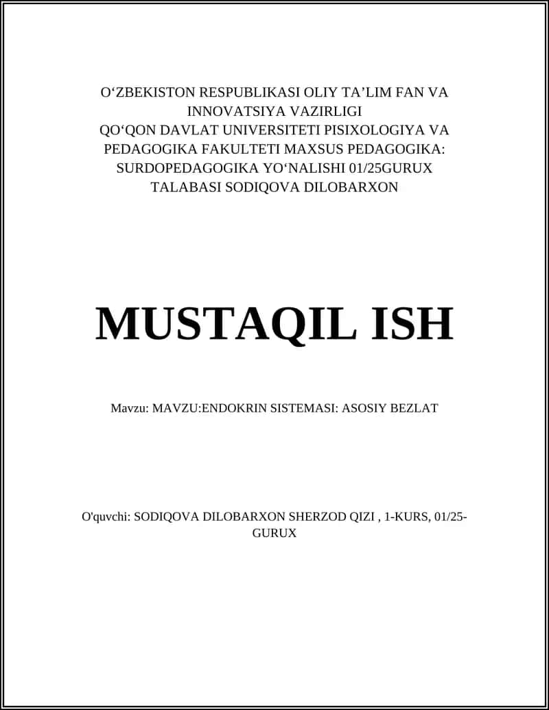 ENDOKRIN SISTEMASI: ASOSIY BEZLAT 1