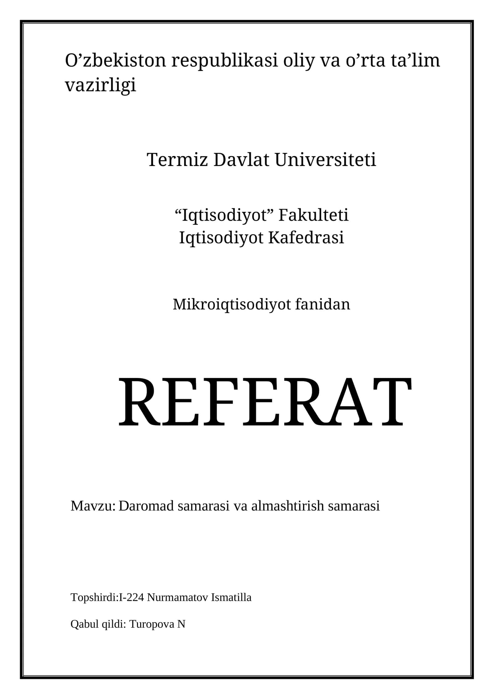 Almashtirish samarasi 1