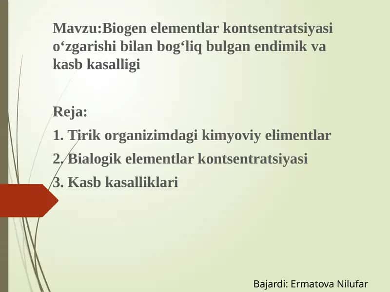 Biogen elementlar kontsentratsiyasi va kasb kasaliklari 1